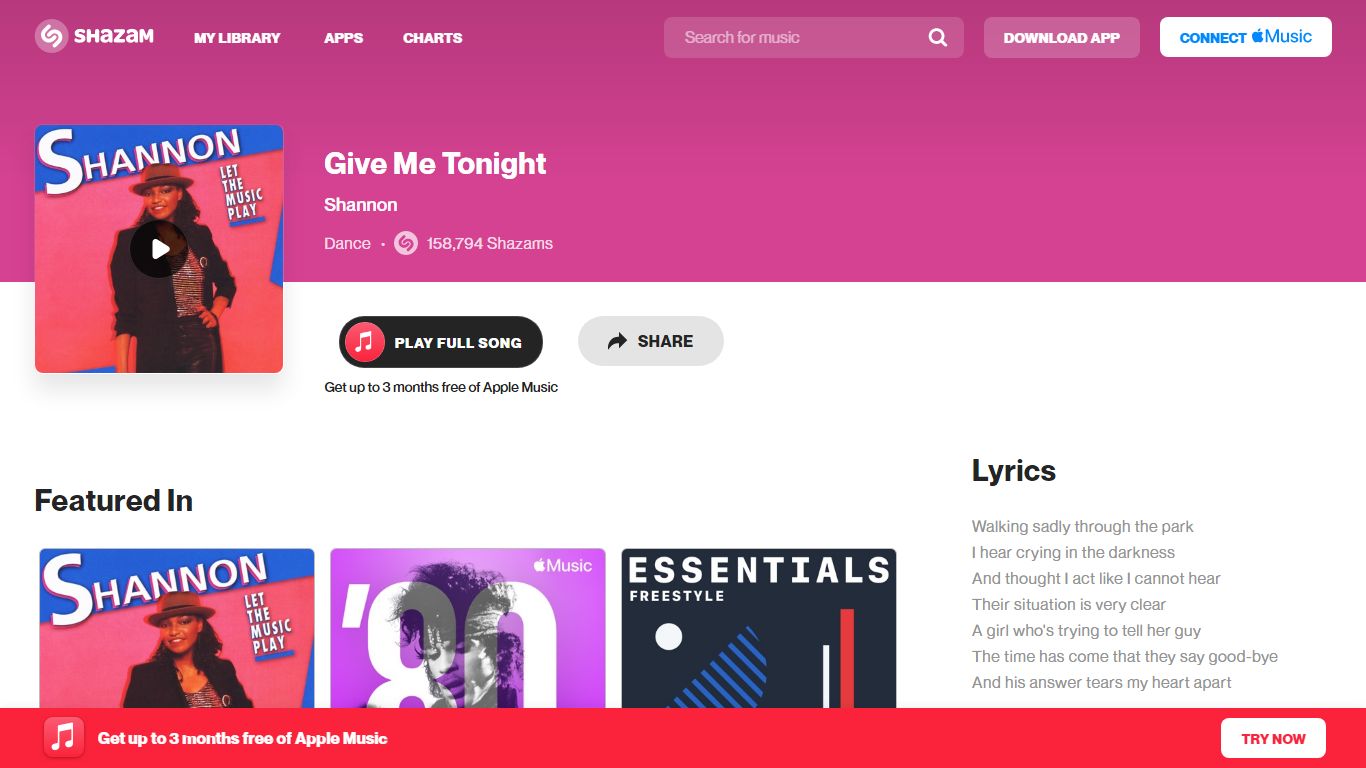 Give Me Tonight - Shannon | Shazam